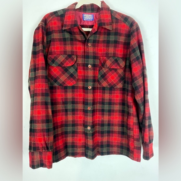 Vintage Pendleton Red Plaid Wool Flannel/Jacket EUC Men’s Size L - Picture 1 of 7